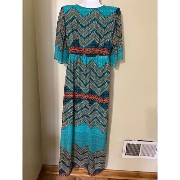 Boho‎  Chevron Maxi Dress M Beachy Beachy Lagom Lagenlook Vacation Resort - Picture 3 of 10